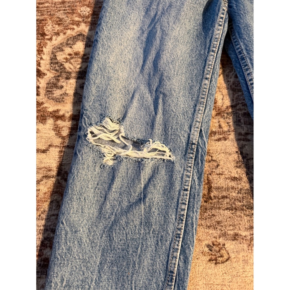 Zara High Waisted Distressed Straight Leg Jeans Light Wash Blue Size 4 - Picture 3 of 6